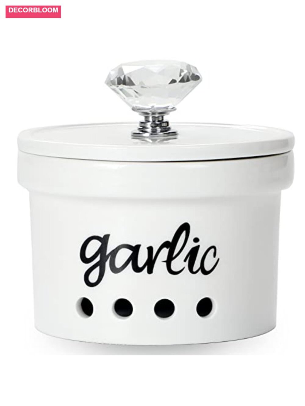 Ceramic Garlic Keeper with Crystal Lid 12.5 oz Kitchen Countertop Storage